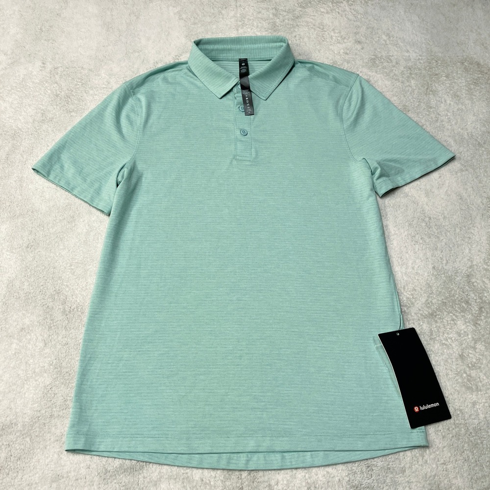 Lululemon Evolution Polo Shirt Heathered Teal Mint Green Slim Fit LM3BXNS Mens S